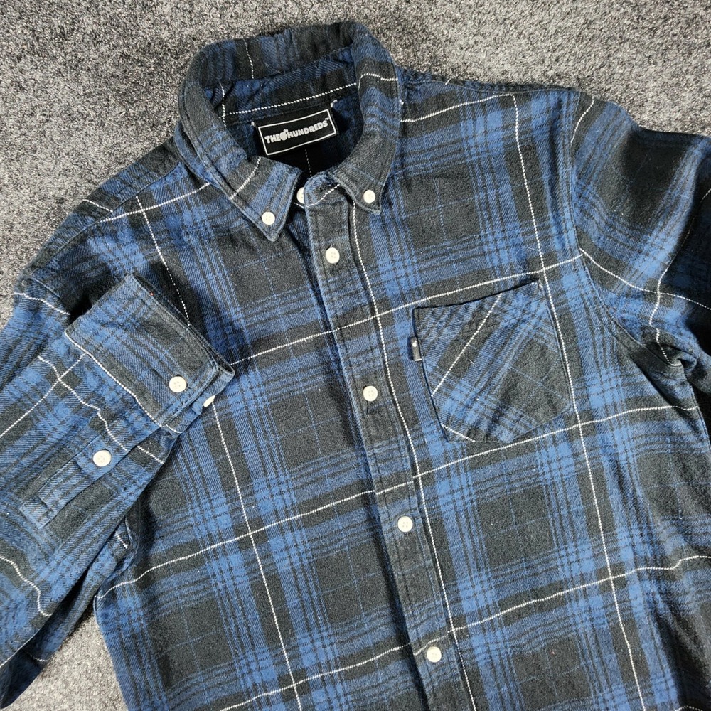 The Hundreds Flannel Shirt Mens Large Blue Black Plaid Heavyweight Cotton